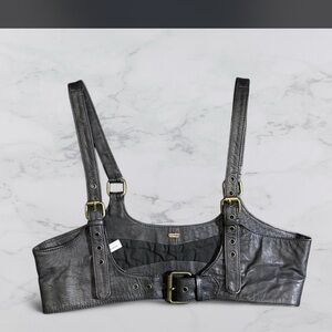 Free People Black Leather Detail Top